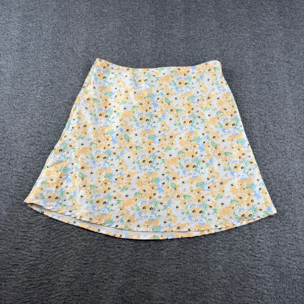 Princess Polly Mini Skirt Women's 4 Yellow Floral A-Line Lined Side Zip